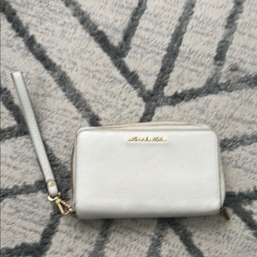 Michael Kors Cream Wristlet with Gold Accents